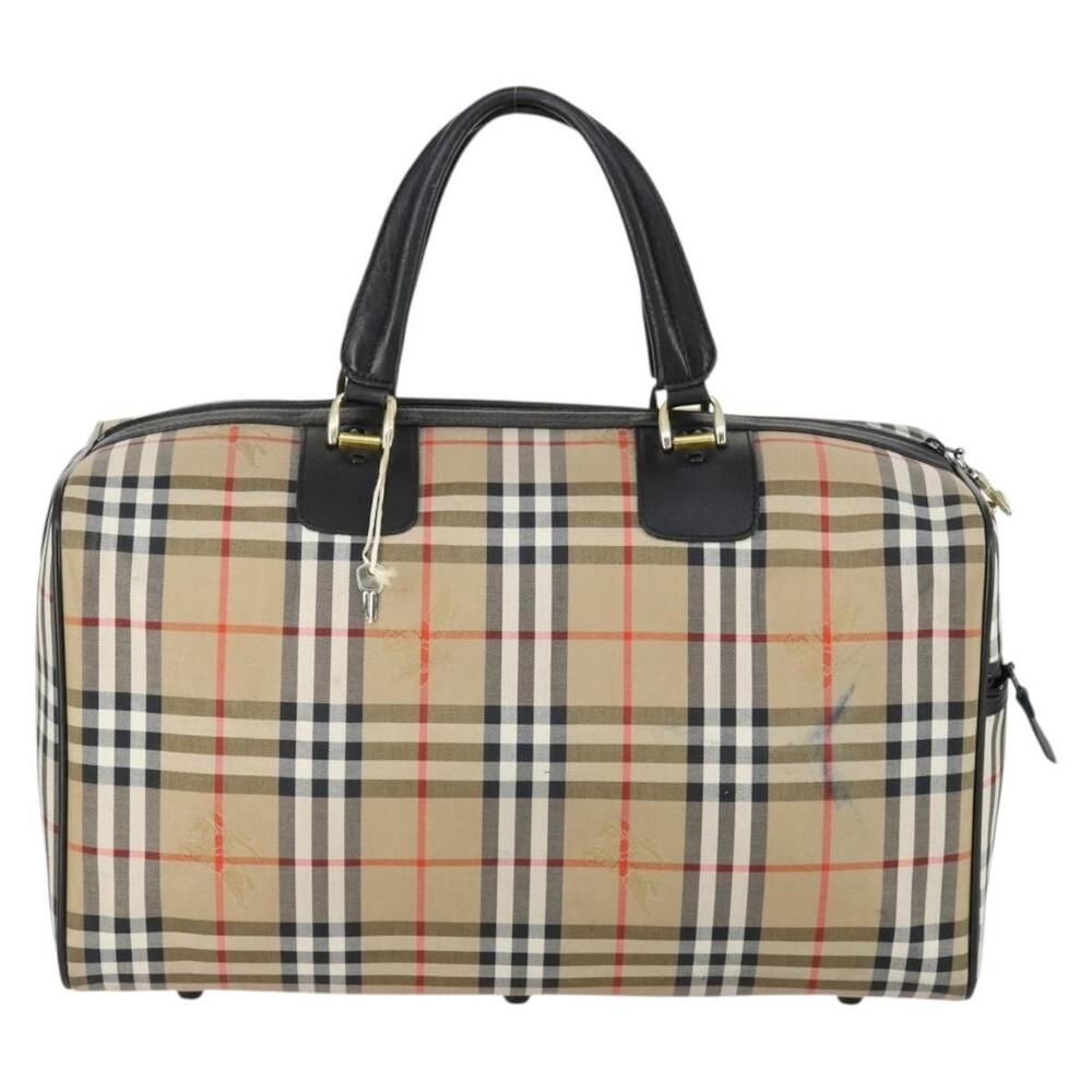 Burberrys Nova Check Boston Bag Canvas Beige Gold Auth 155390 - Picture 2 of 16